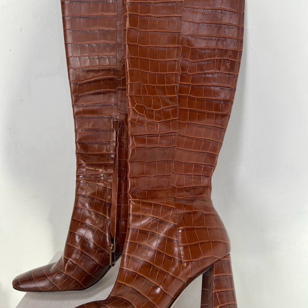 Sam Edelman Chestnut Croc-Embossed Heeled Boots